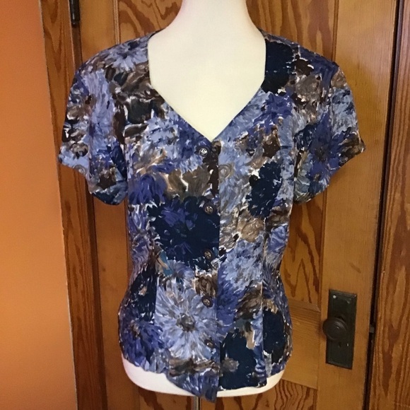 VTG 90s Blue Floral Button Down Top - Picture 11 of 12